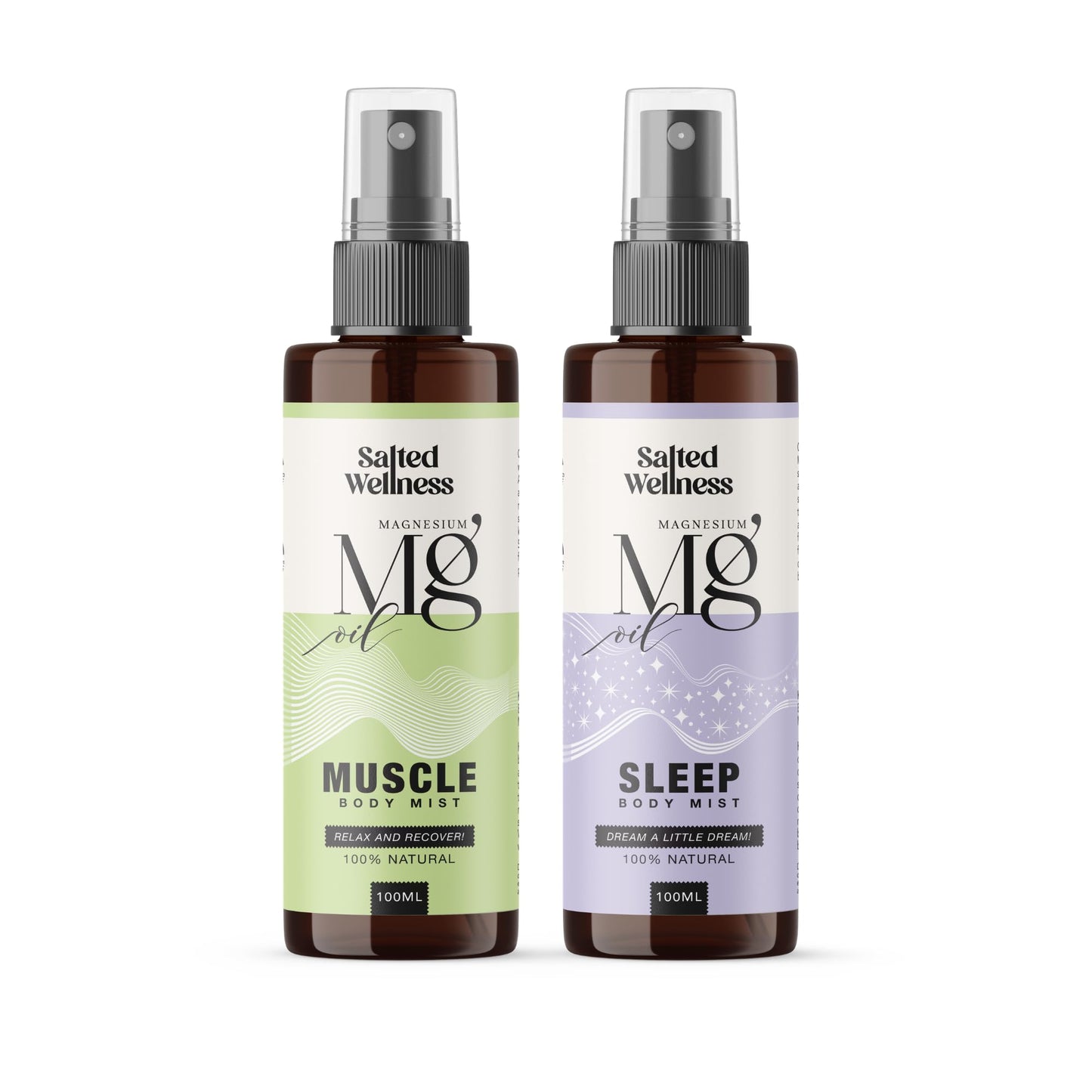 Salted Wellness Magnesium Spray Combo | Muscle Pain Relief & Sleep Support | Magnesium Oil Spray for Muscle Recovery and Better Sleep | 100ml x 2