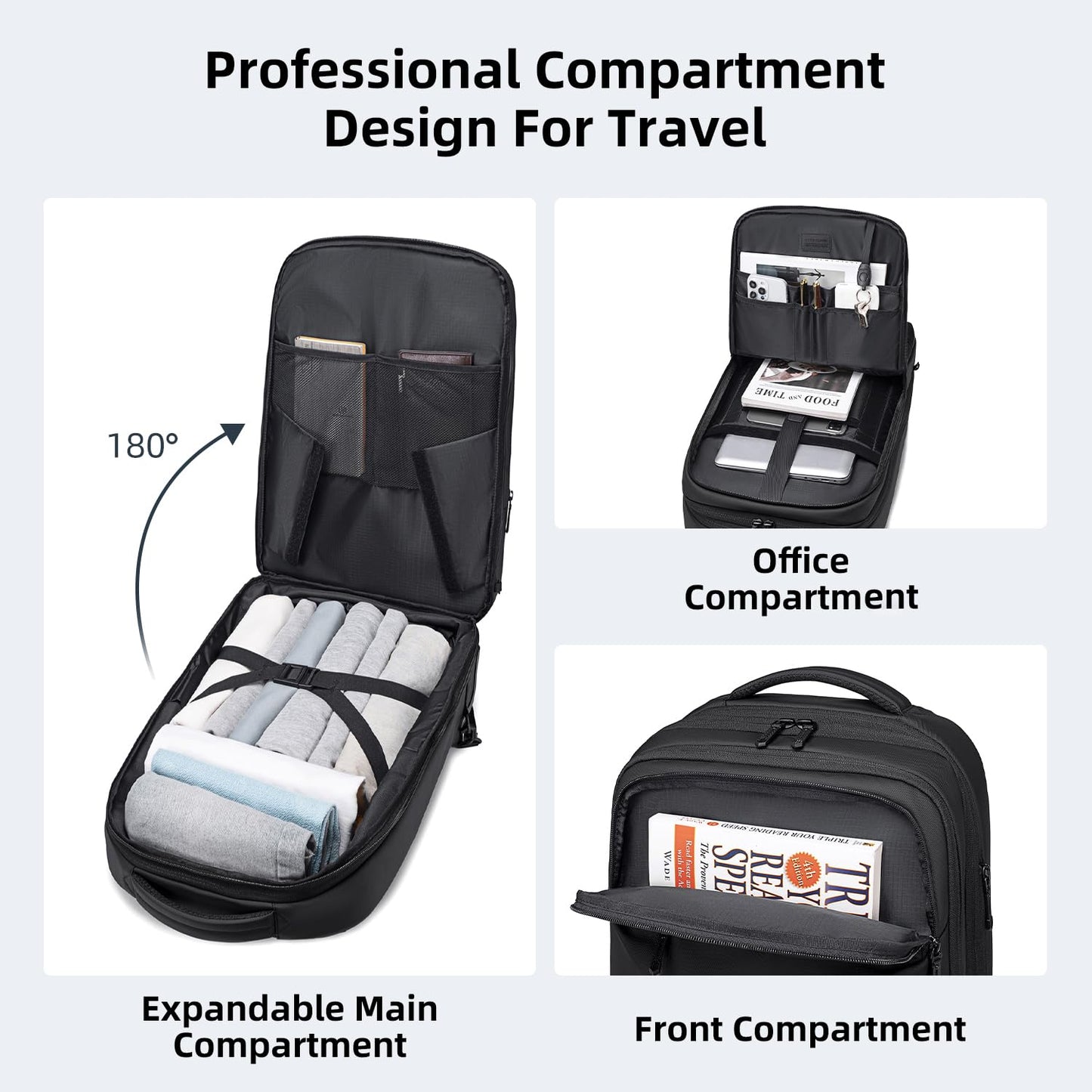 Arctic Hunter Trolley Backpack Expandable 52L Multiple Pockets Business Trolley Bag with 2 Wheels Aluminum Rolling Laptop Bag Stylish Suitcase for Business Travel Water Resistant Black