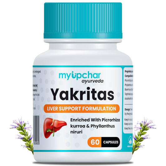 myUpchar Ayurveda Yakritas Liver Detox Ayurvedic Supplement Beneficial For Fatty Liver. Kutki + 12 herbs. Helps Reduce Damage Caused By Alcohol, Allopathic Medicines 60 Capsules