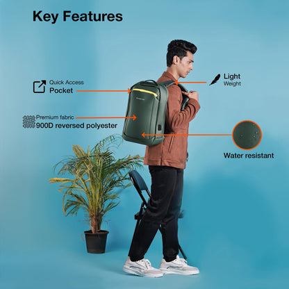 Nasher Miles Queens Passenger Workpack 22 Liters Water Resistant, Padded, Premium Reversed Polyester Olive Green Laptop Backpack | USB charging| Unisex | Ideal For Office
