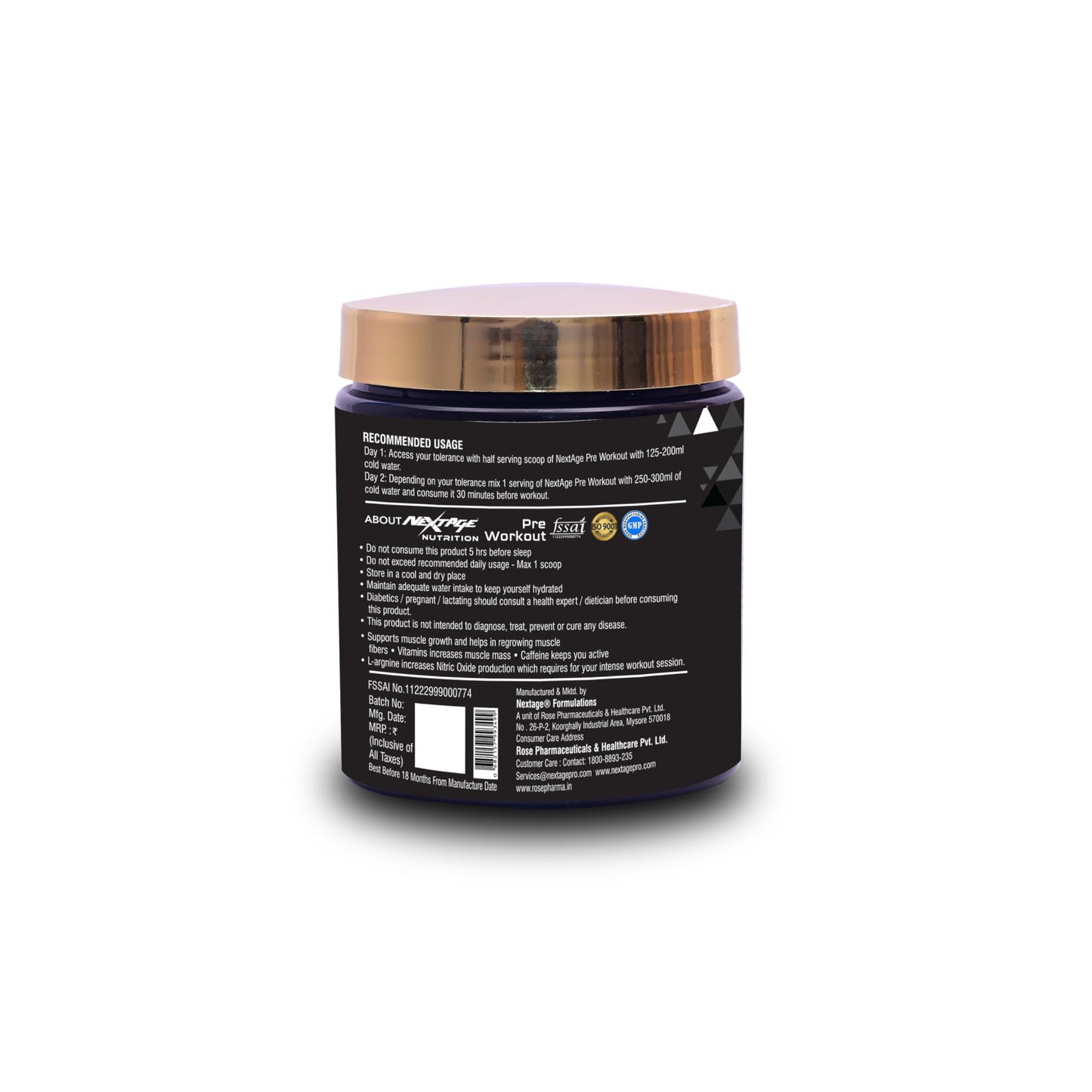 Nextage Nutrition Pre-Workout with L-Arginine, L-Citrulline, BCAA, Caffeine & Vitamins – Naturally Flavoured, 240g
