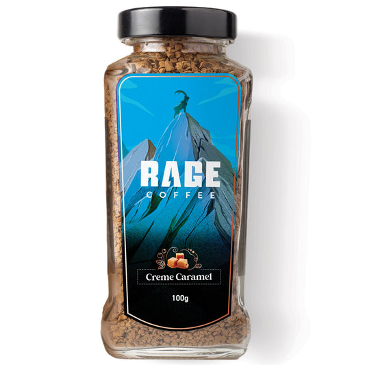 RAGE COFFEE Creme Caramel - Flavored Instant Coffee Powder for both Hot & Cold Coffee, 100% Single Origin Arabica Coffee Beans Powder, Premium Coffee Infused with Plant Vitamins (CREME CARAMEL, 100g)