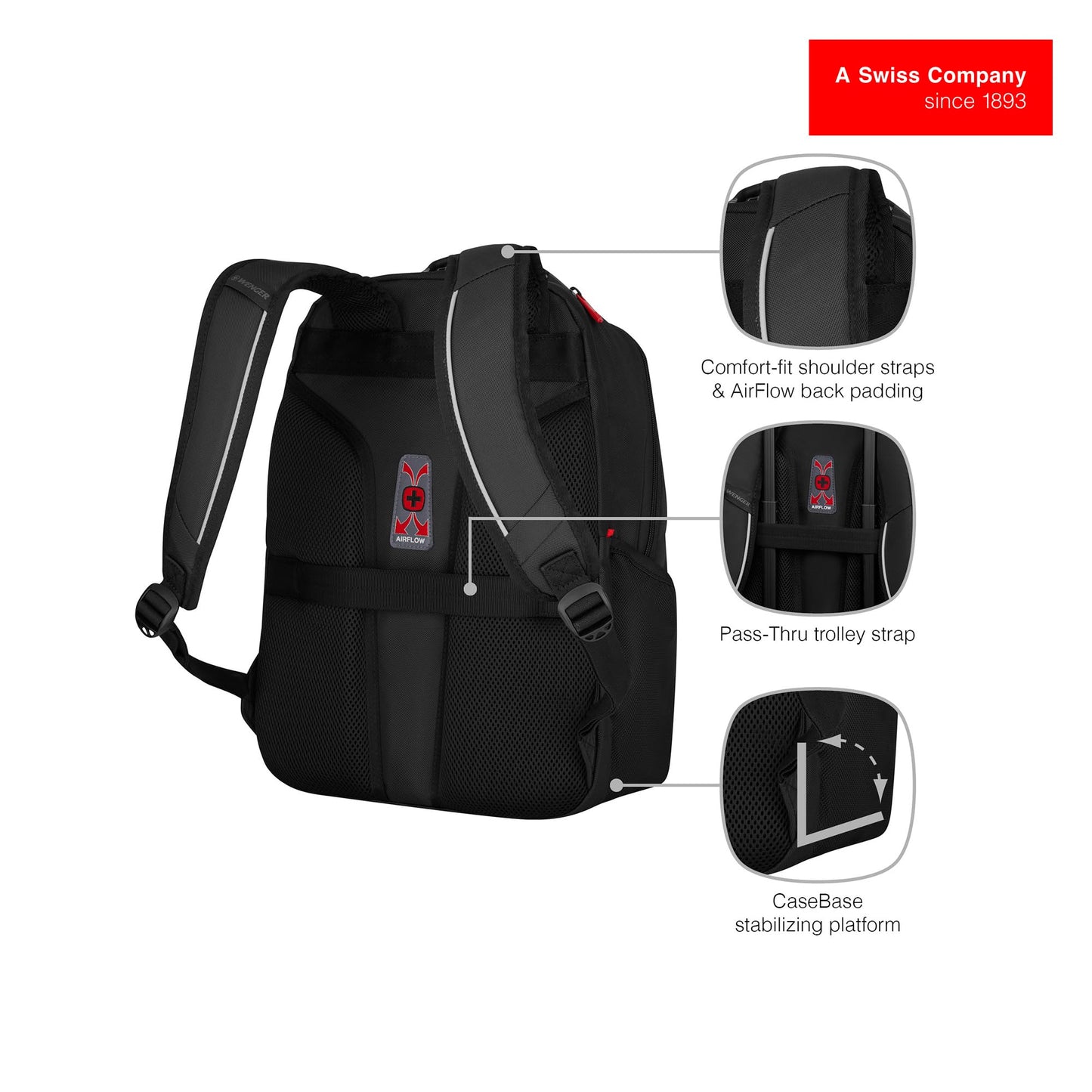 WENGER Altair 15.6" Laptop Backpack, Black, 22 Litres, Swiss Designed, 653186