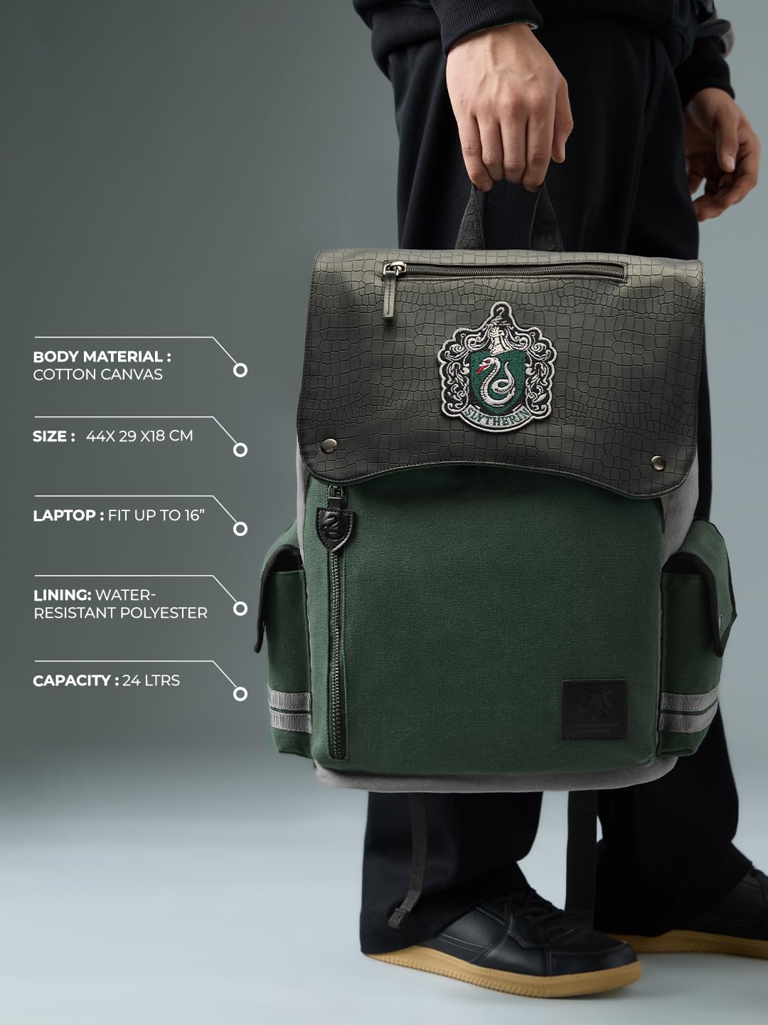 The Souled Store Harry Potter: Slytherin Backpacks | Premium School & Travel Rucksack with Laptop Sleeve | Water-Resistant College Bag for Men, Women & Kids | Official Wizarding World Merchandise
