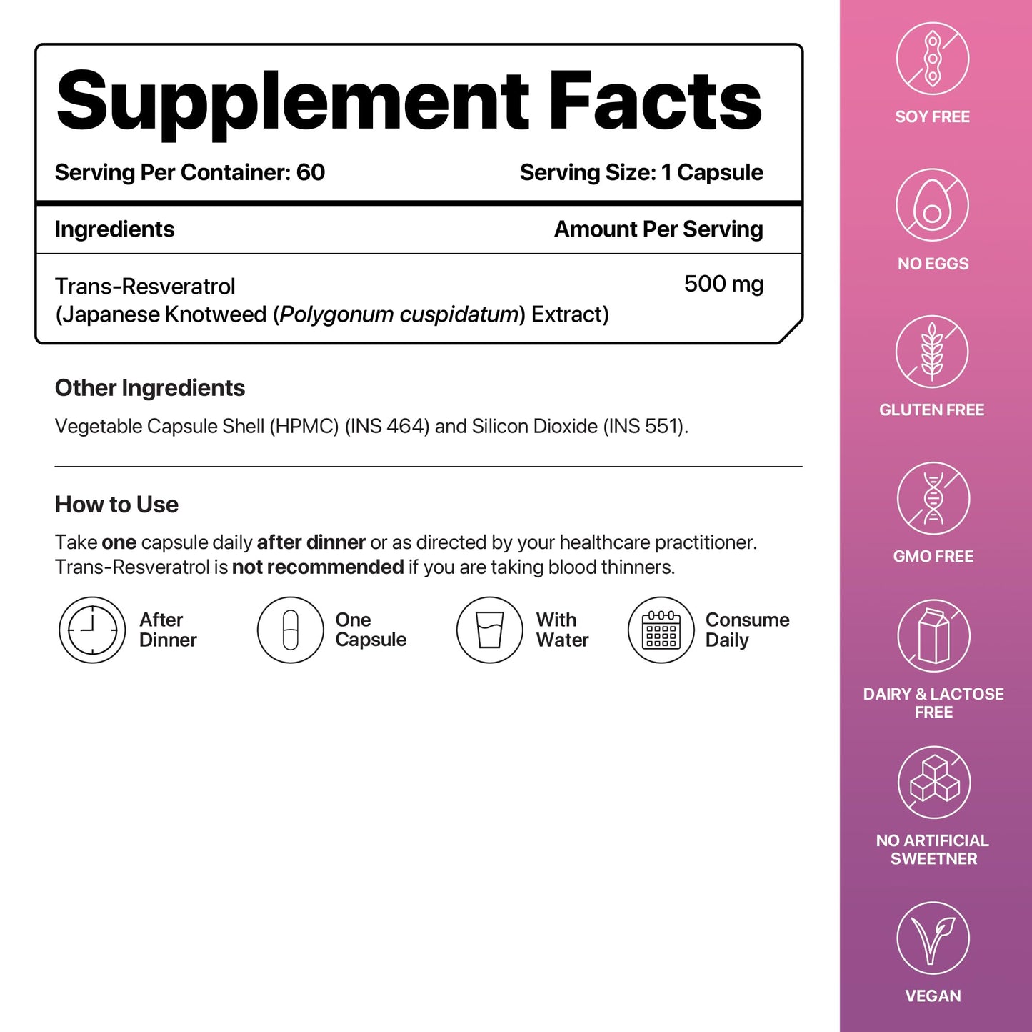 Decode Age Trans Resveratrol Supplement, Powerful Antioxidant for Anti-Ageing, Anti-Inflammatory, Metabolism & Heart Health, 500mg, 60 Veg Capsules