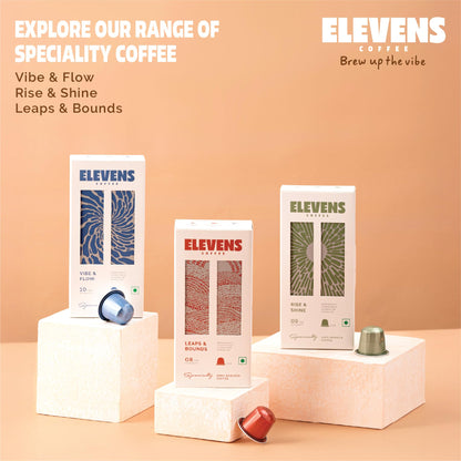 ELEVENS COFFEE | Vibe & Flow | Specialty Coffee Capsules | 100% Arabica | Dark Roast | Intensity 10 | Compatible with Nespresso (11 Count (Pack of 1))