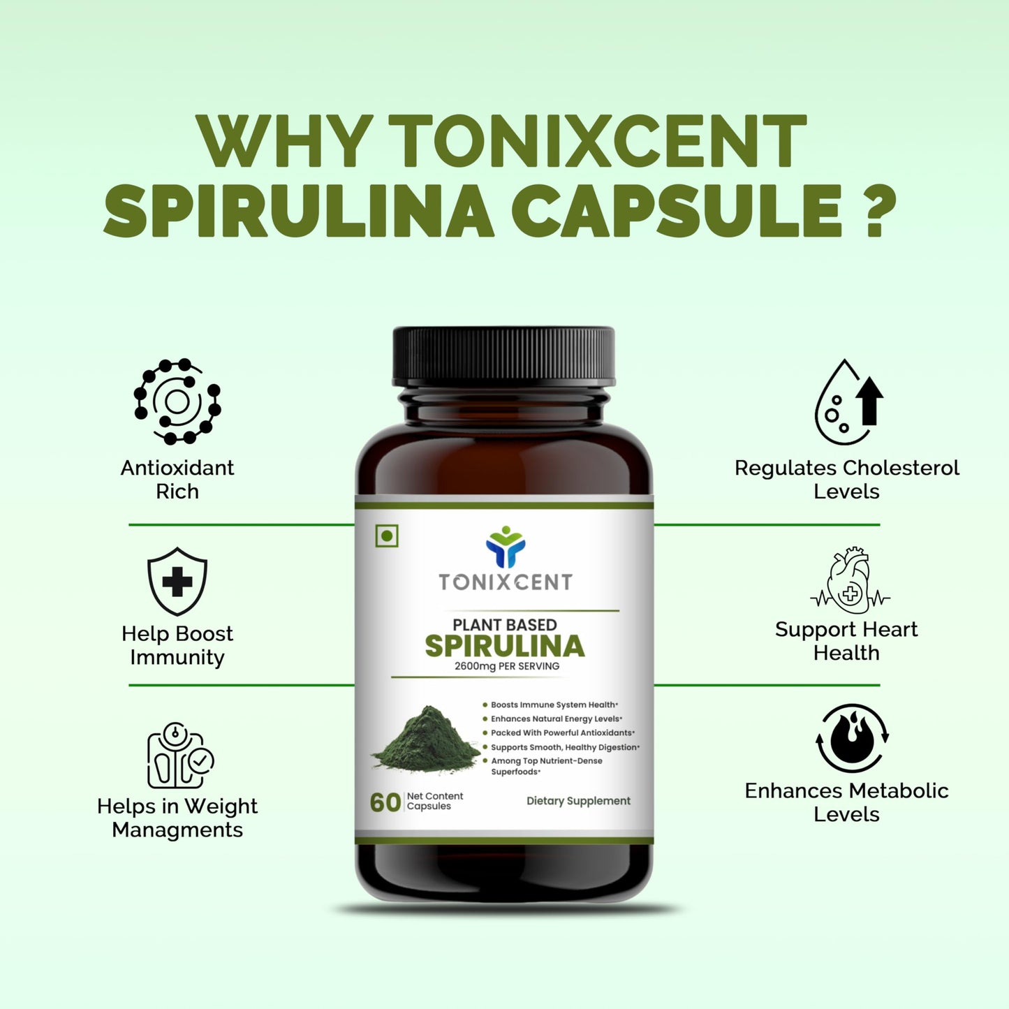 TONIXCENT Skin Glow Stack | Spirulina & Curcumin Capsules | Boosts Immunity, Reduces Inflammation & Enhances Recovery | 60+60 Vegan Capsules