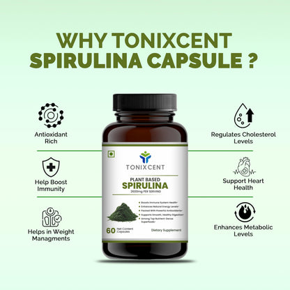 TONIXCENT Skin Glow Stack | Spirulina & Curcumin Capsules | Boosts Immunity, Reduces Inflammation & Enhances Recovery | 60+60 Vegan Capsules