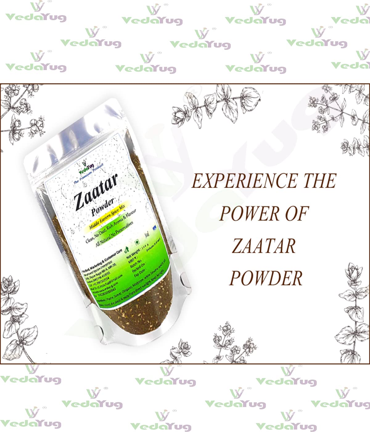 VY VedaYug Zaatar Powder | Middle Eastern Zatar Powder | Mediterranean Spice, 200g|Lebanese Zataar Seasoning for Shawarma Masala