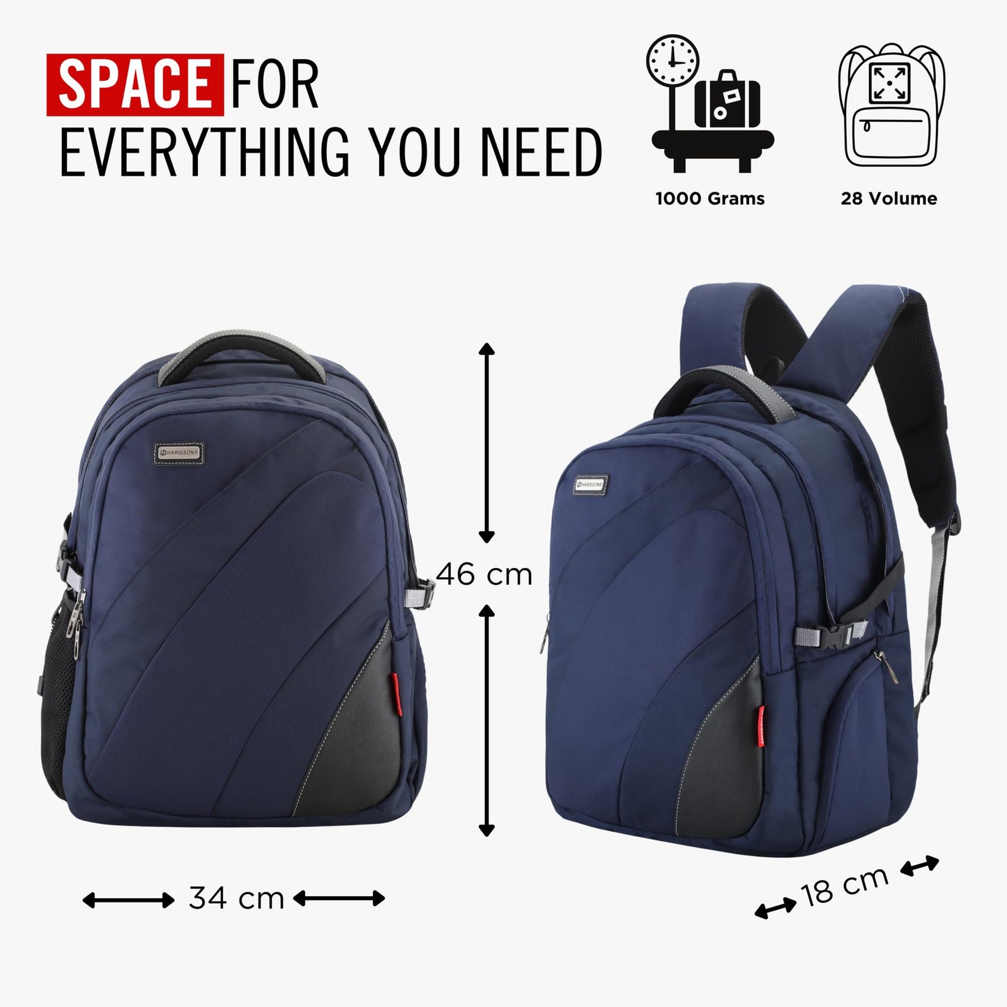 HARISSONS Fortuner 28L Laptop Backpack for Men & Women (Navy) | Lightwe- image 8