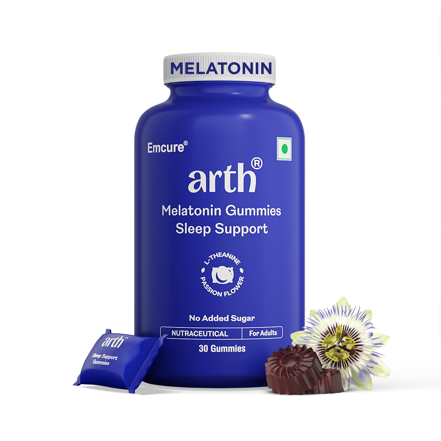 Arth 5mg Melatonin Gummies For Deep Sleep, Relaxation & Calmness -30 Sleep Gummies for Men & Women | L-Theanine, Chamomile & Passion Flower | Regulates Sleep Cycle | No Added Sugar | Cranberry Flavour