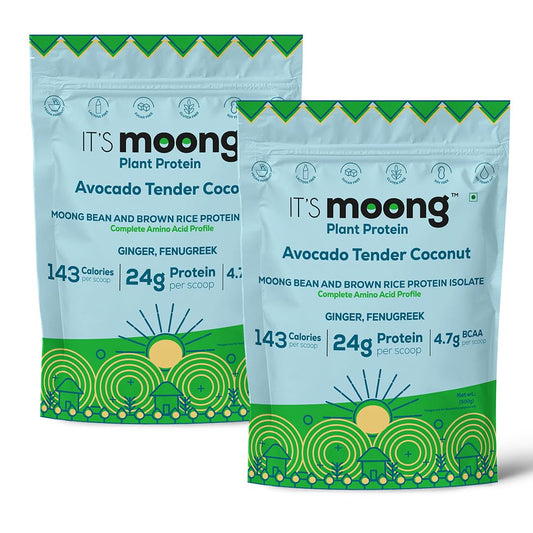 It's Moong Mung Bean & Brown Rice Isolate Plant Protein Powder for Men & Women |24g per serve 4.7g BCAA| Avocado Tender Coconut | 1 kg, 500g each pack of 2 |Sprouted Plant Protein| Plant Based Protein