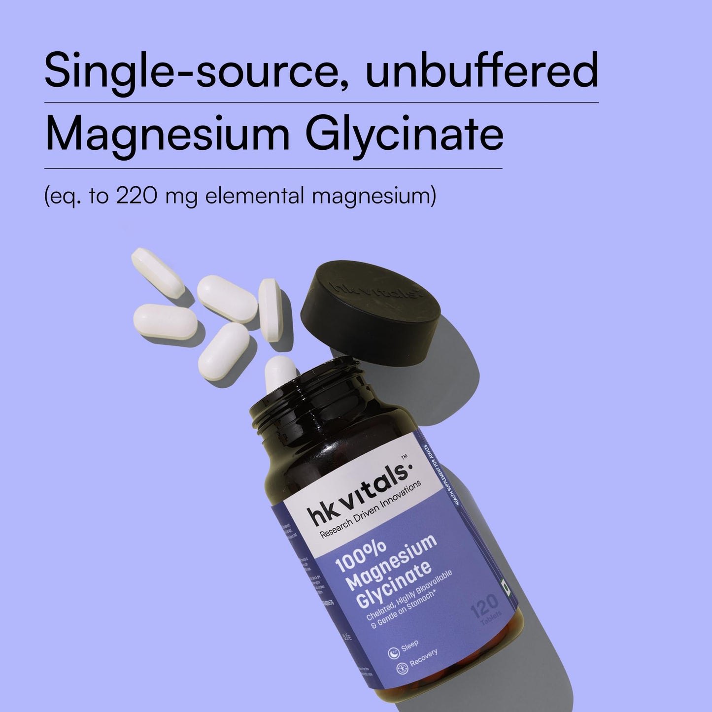 hk vitals 100% Magnesium Glycinate (1880mg) 120 Tablets | For Better Sleep Quality & Muscle Recovery with Chelated Iron + Supplement (60 Capsules)