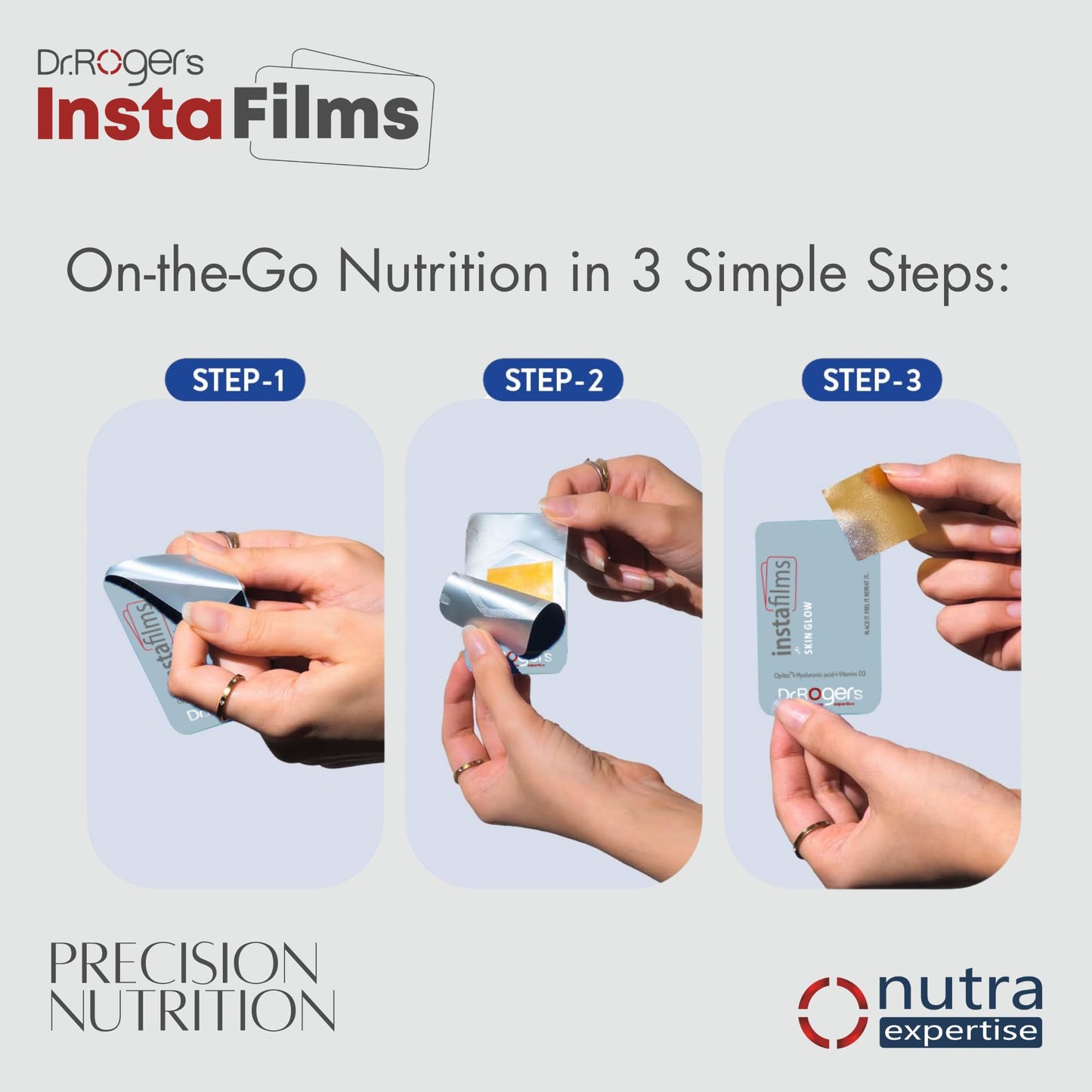 Nutra Expertise | Skin Glow Instafilms | Opitac(Glutathione), Hyarulonic acid & Vit-D3 for Skin hydration & Glow | 30 Oral Films in a Zipper Pouch.