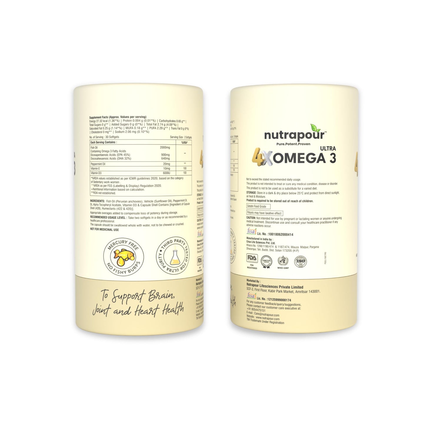 Nutrapour Ultra 4X Omega 3 Fish Oil 2000mg | 900mg EPA & 640mg DHA | Triglyceride Form Omega 3 with Vitamin D3 & E | Burpless Fish Oil Capsules for Heart, Brain & Joint Support | 60 Softgels