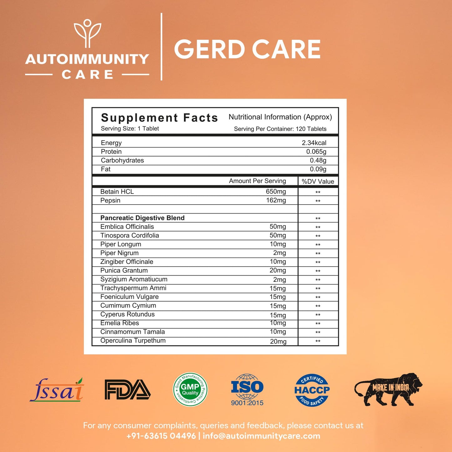 Autoimmunity Care GERD Care – Betaine HCL with Pepsin & Enzymes | Supports Low Stomach Acid, Acid Reflux & Heartburn Relief | Acidity & Bloating Relief, Acidity Tablet for Acid Reflux & Heartburn Relief | 120 Tabs