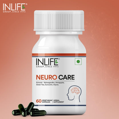 INLIFE Neuro Nerve Care, Ashwagandha Green Tea Turmeric, 60 Veg Capsules (Pack of 1, 60)