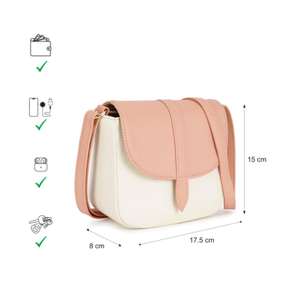 Fastrack RufflePlay pink Sling | Faux-Leather Women’s Handbag | Textured Flap Sling with Button Closure & Adjustable Strap