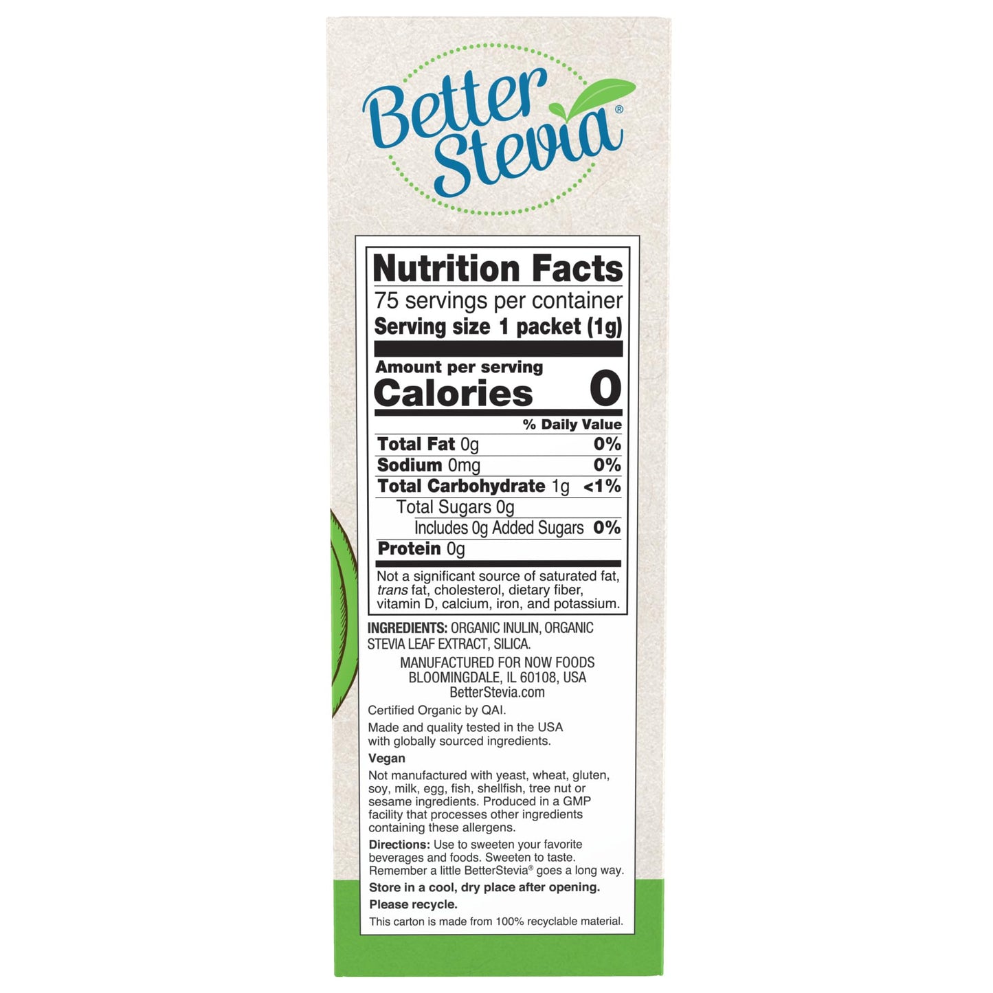 NOW Foods Organic BetterStevia,75 Packets- image 7