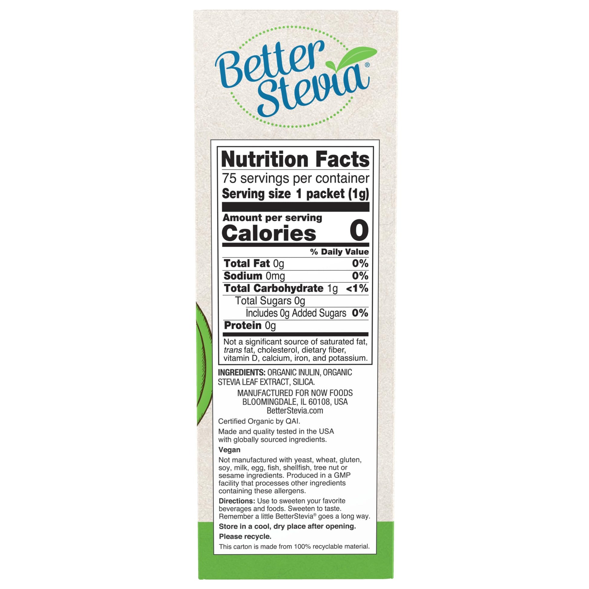 NOW Foods Organic BetterStevia,75 Packets- image 7