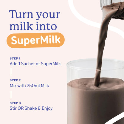 Gritzo SuperMilk Growth+ (7-12y Boys), 10g Protein Powder per Sachet, Double Chocolate, 5 Sachets (33.3g each) | Travel Pack | Zero Refined Sugar