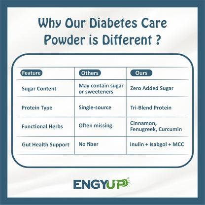 ENGYUP Diabetes Care Powder – Triple Blend Protein with Low GI & Zero Added Sugar, Vanilla Flavor, 400g