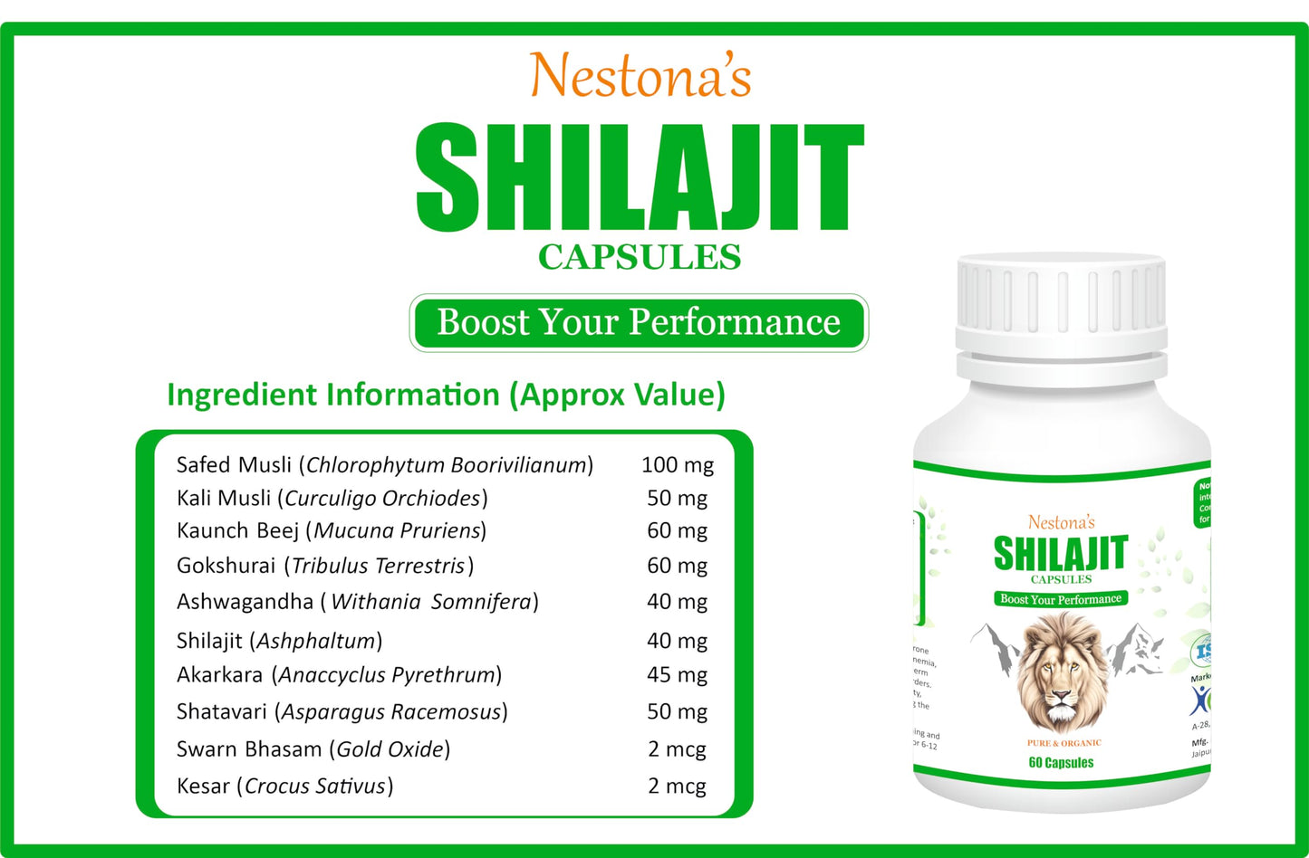 Nestona's SHILAJIT Capsules | Boost Your Performance | Pure and Natural | 100% Organic | Himalayan Shilajit | (60 Capsules)