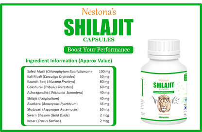 Nestona's SHILAJIT Capsules | Boost Your Performance | Pure and Natural | 100% Organic | Himalayan Shilajit | (60 Capsules)