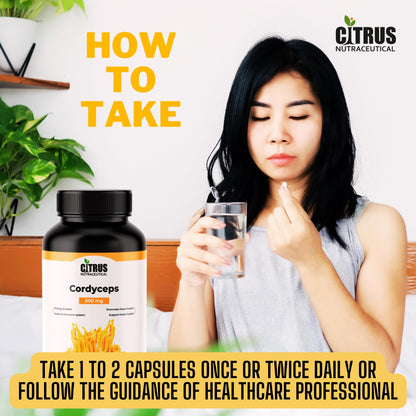 CITRUS NUTRACEUTICAL Cordyceps 500 mg for Energy Stamina Performance Immunity Respiratory Health Heart Health and Cognitive Function (60 Capsules)