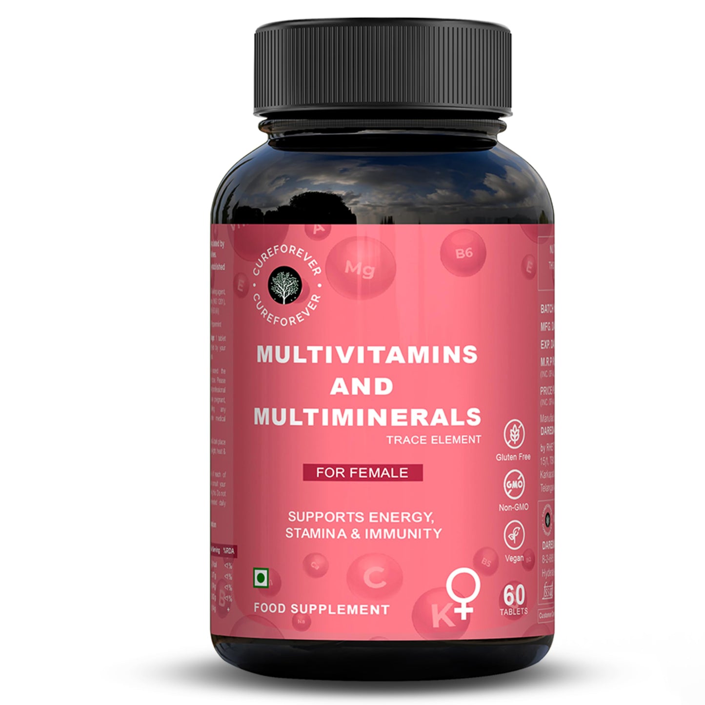 CUREFOREVER Multivitamin Tablets for Women with Vitamin C, Zinc & Biotin | Complete Multivitamin for Women’s Wellness | Supports Energy, Bone Health, Skin & Immunity | 60 Veg Tablets
