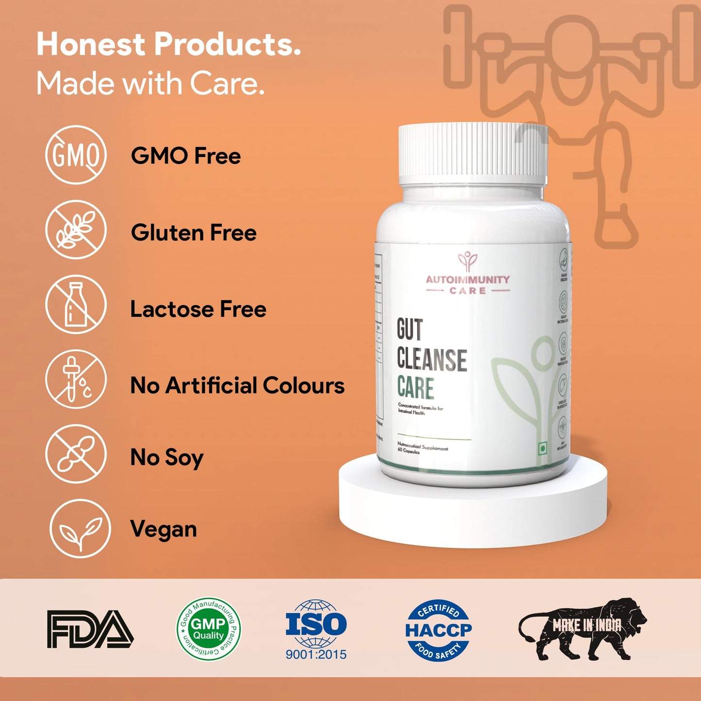 Autoimmunity Care Gut Cleanse | Berberine HCL & Herbal Blend for Gut Health, Sugar Control, Immunity, Liver Detox & Metabolism Support | 60 Capsules