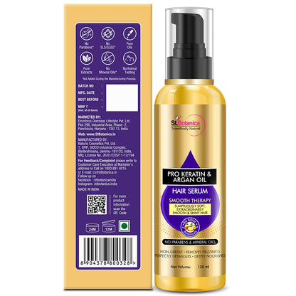 St.Botanica Smoothening Pro Keratin & Argan Hair Serum for Women, 200 ml | with Pro Keratin & Argan Oil | Deeply Conditions Dry, Damaged Hair | Protects Coloured Hair | No Parabens & Sulphates