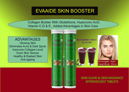 EVAAIDE Skin Booster | Collagen Builder, L-Glutathione, Hyaluronic Acid, Matcha Green Tea, Aloe Vera, Grape Seed, Vit E | Skin Radiance, Elasticity, Glow for Men & Women - 15 Tablets