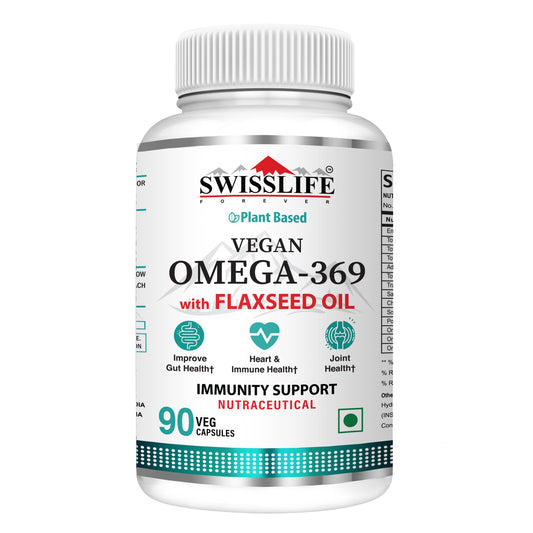 SWISSLIFE FOREVER Vegan Omega 3 6 9 (90 Capsules) for Men & Women | Flaxseed, Borage and Olive Oils | for Heart, Skin, Hair, Joint, Mood & Muscles