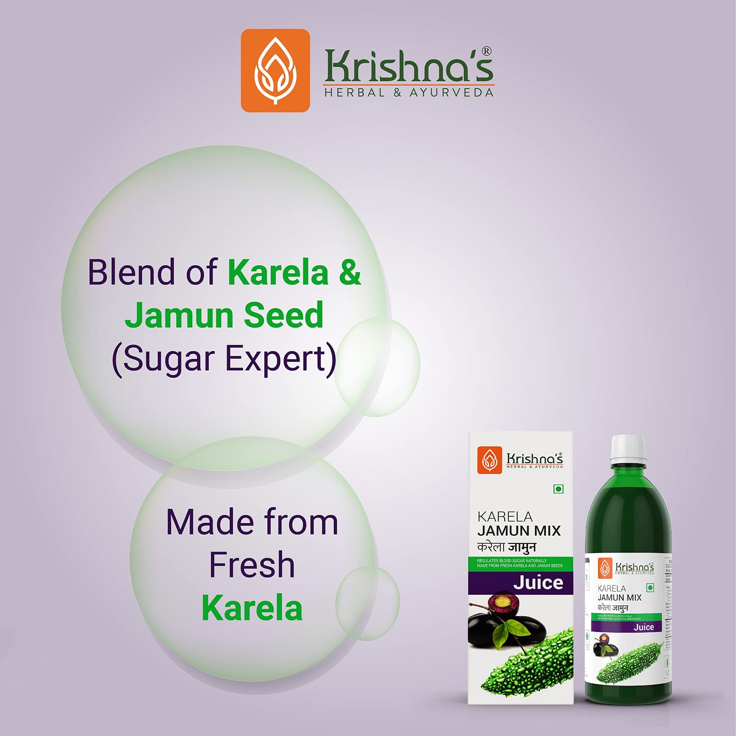 Krishna's Karela Jamun Mix Juice - 1000 ml | Enriched with Vitamin C - Vitamin A| Sugar free Juice with No Added Color or Flavour - (Pack of 2)