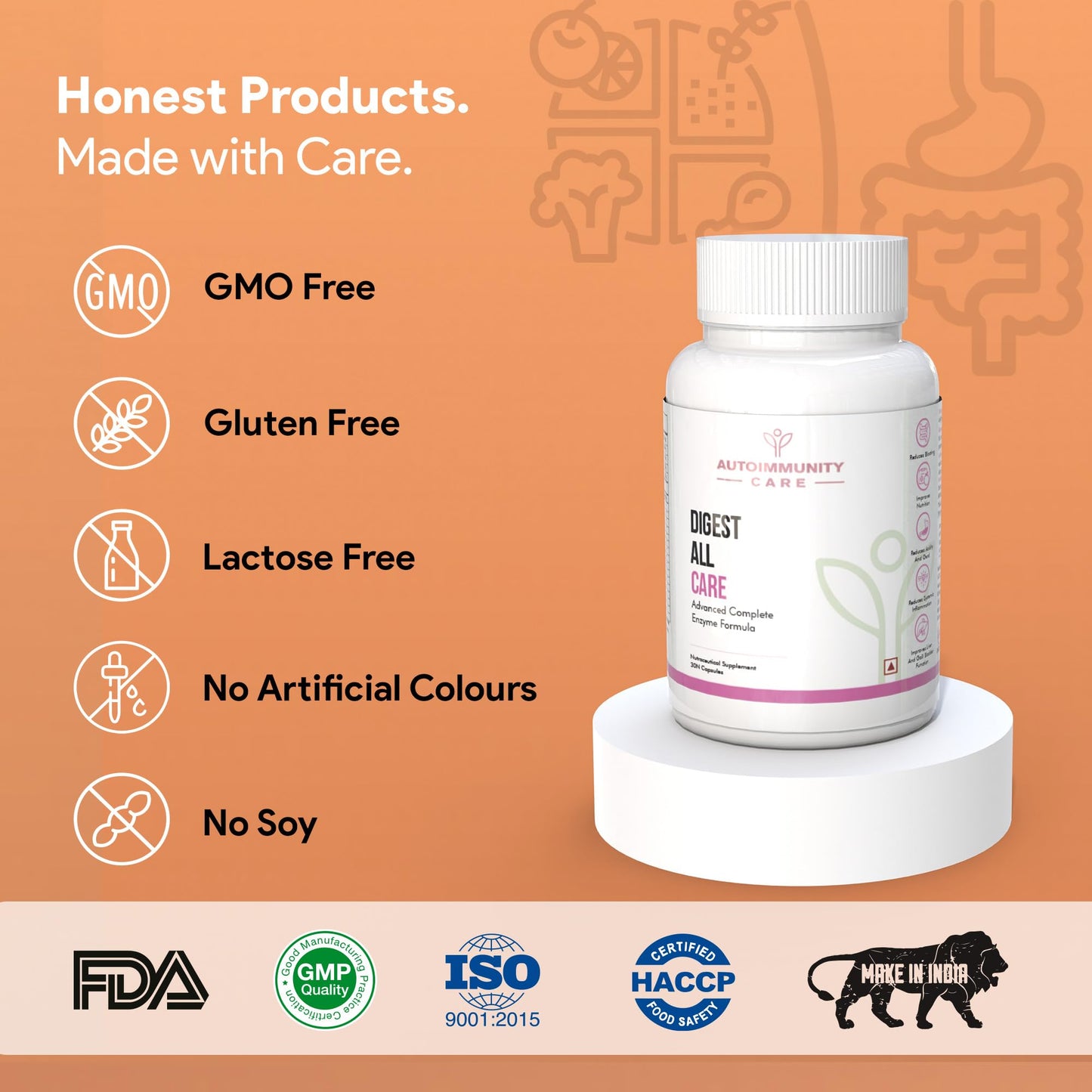 Autoimmunity Care Digest All Care – Complete Digestive Enzymes Supplement for Digestion | All-in-1 Enzymes for Digestion to Reduce Acidity, Bloating, Gas & gut Discomfort | Digestive Enzyme Tablets | 30 Caps (30 dose)