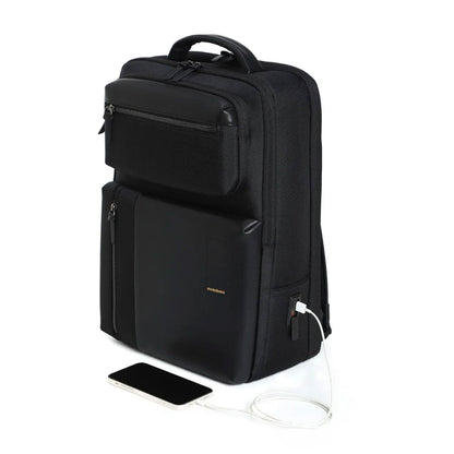 MOKOBARA The Work Backpack | Fits 16 Inch Laptop, 19L Capacity, USB Charging Port, Water-Resistant Vegan Leather & Nylon | Black,Money Moves 2.0