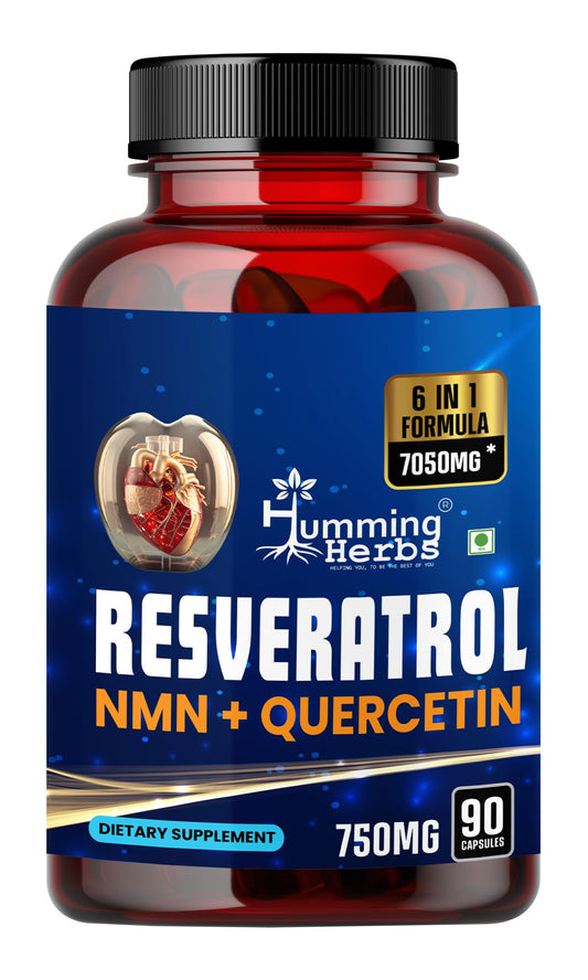 Humming Herbs Resveratrol 90 Cap | Trans-Resveratrol 98% Highly Purified And Bioavailable With Nmn, Quercetin, Fisetin And Spermidine Natural Antioxidants To Support Weight Management, Non-Gmo