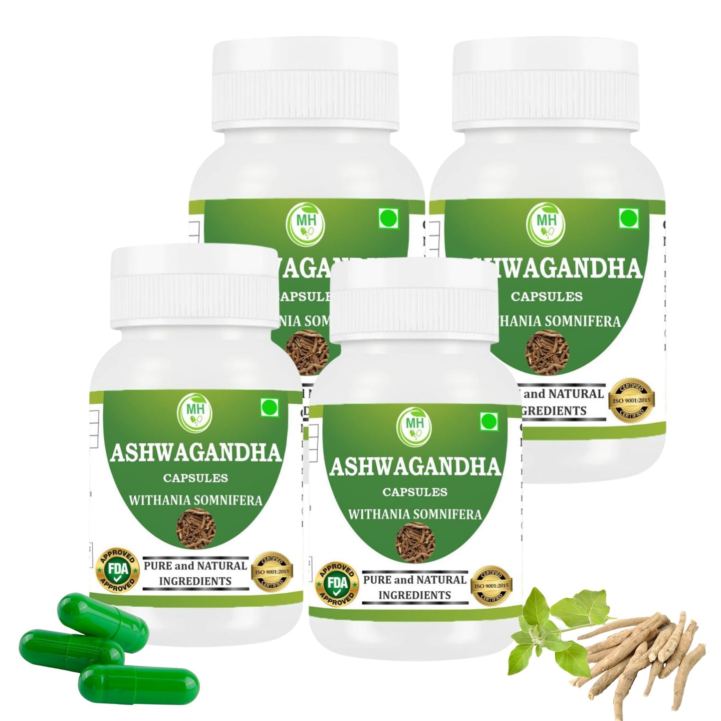 Morsan's Ashwagandha (Withania sominfera) Capsules, Pack of 4 x 60 x 500 mg. Veg. Capsules (4)