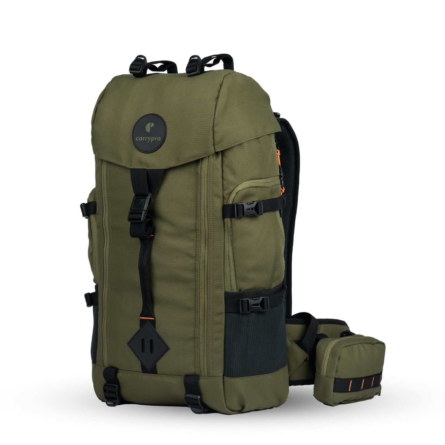 CarryPro HOBO40 v2.0– 40L Functional Travel Backpack for Men & Women, Camping, Biking, Trip, Trekking Bag, Fits 15.6 Laptop, Water-Resistant with Rain Cover & Travel Pouch, 2-Year Warranty(OliveGreen)