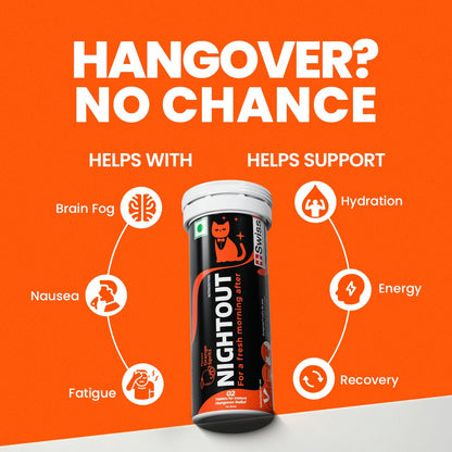 Fast&Up NightOut | 10 Effervescent tabs | Instant Hangover Relief | Helps detoxify liver | Rapid hydration & energy | Helps prevent Hangover | Zero sugar, Orange Flavour