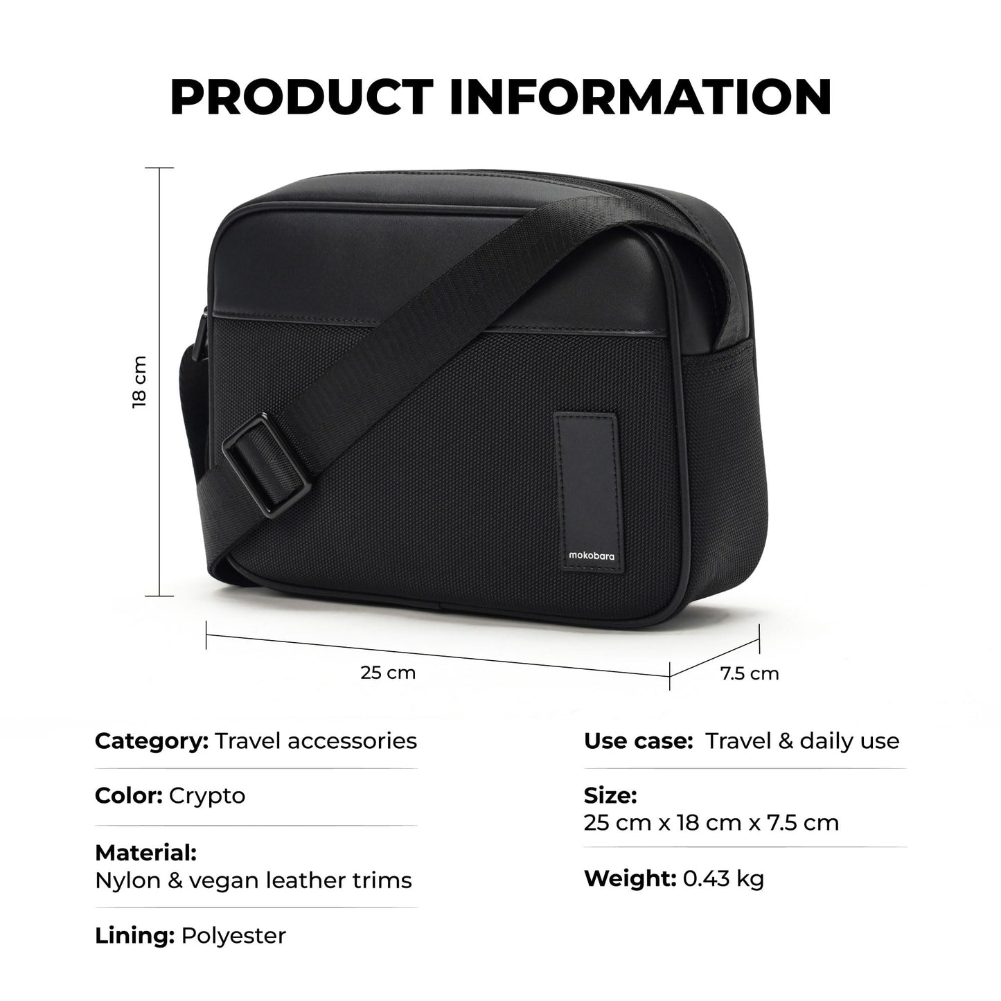 MOKOBARA Friday Sling Bag Unisex Everyday Travel Crossbody Pouch Black