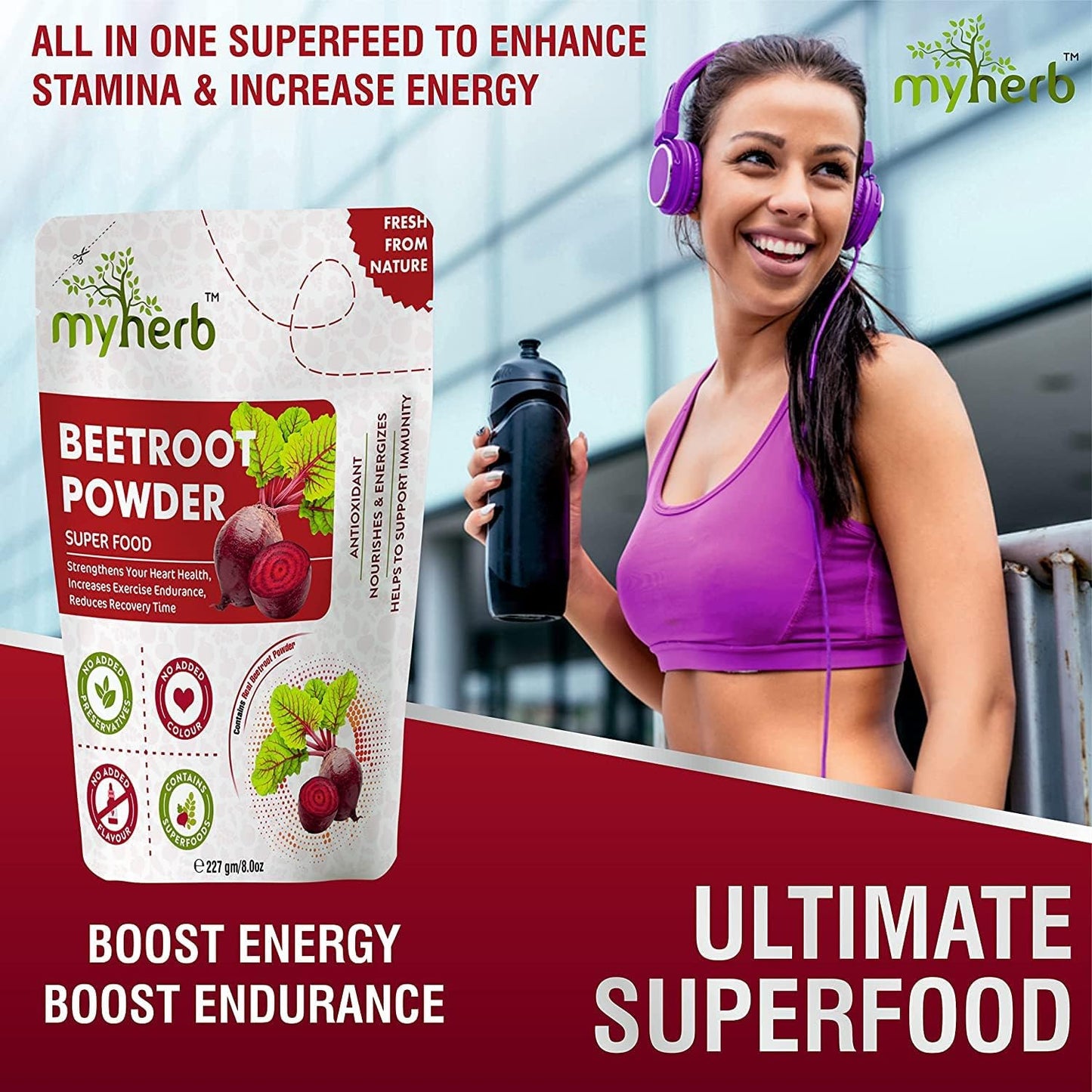 MYHERB 100% Natural Organic Beet Root Powder || 227 Gm/0.5 Lbs || Super Concentrated || Circulation Superfood || Supports Natural Energy & Stamina || For Men & Women