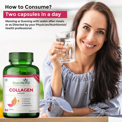Simply Herbal Collagen Builder 1000mg with Biotin & Vitamin C for Hair, Skin, & Nails, Plant-Based Supplement Capsules for Women & Men, 60 Count