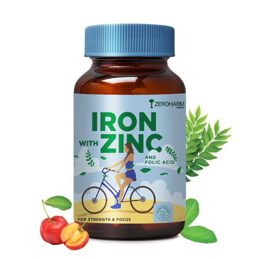ZEROHARM Iron with Zinc & Folic Acid tablets | Plant based Iron Folic Zinc | Iro