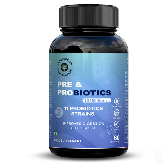 CUREFOREVER Probiotics 101 Billion CFU with Prebiotics – Daily Gut & Digestive Health Supplement for Women & Men | Supports Bloating, Gas, Constipation, Immunity & Flora Balance – 60 Vegan Capsules (500mg Prebiotic Blend)