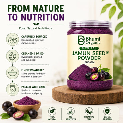 Bhumi Organic Ayurveda Jamun Seed Powder for Diabetes (500 gm) - Herbal Supplement