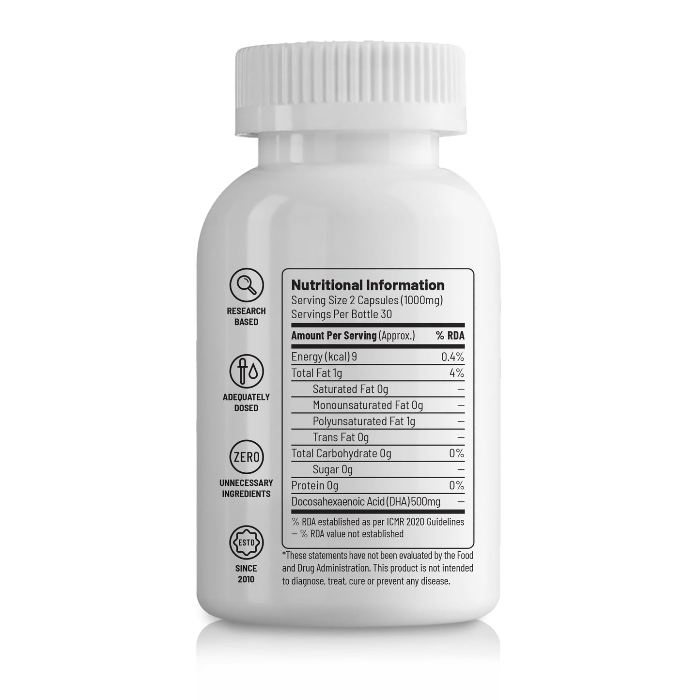 Unived OVEGHA Plant-Based Omega-3 DHA | 1000mg Algae Oil 500mg DHA Per Serving | for Heart, Hair, Skin, Joint, Brain & Eye Health | 60 Vegan Capsules