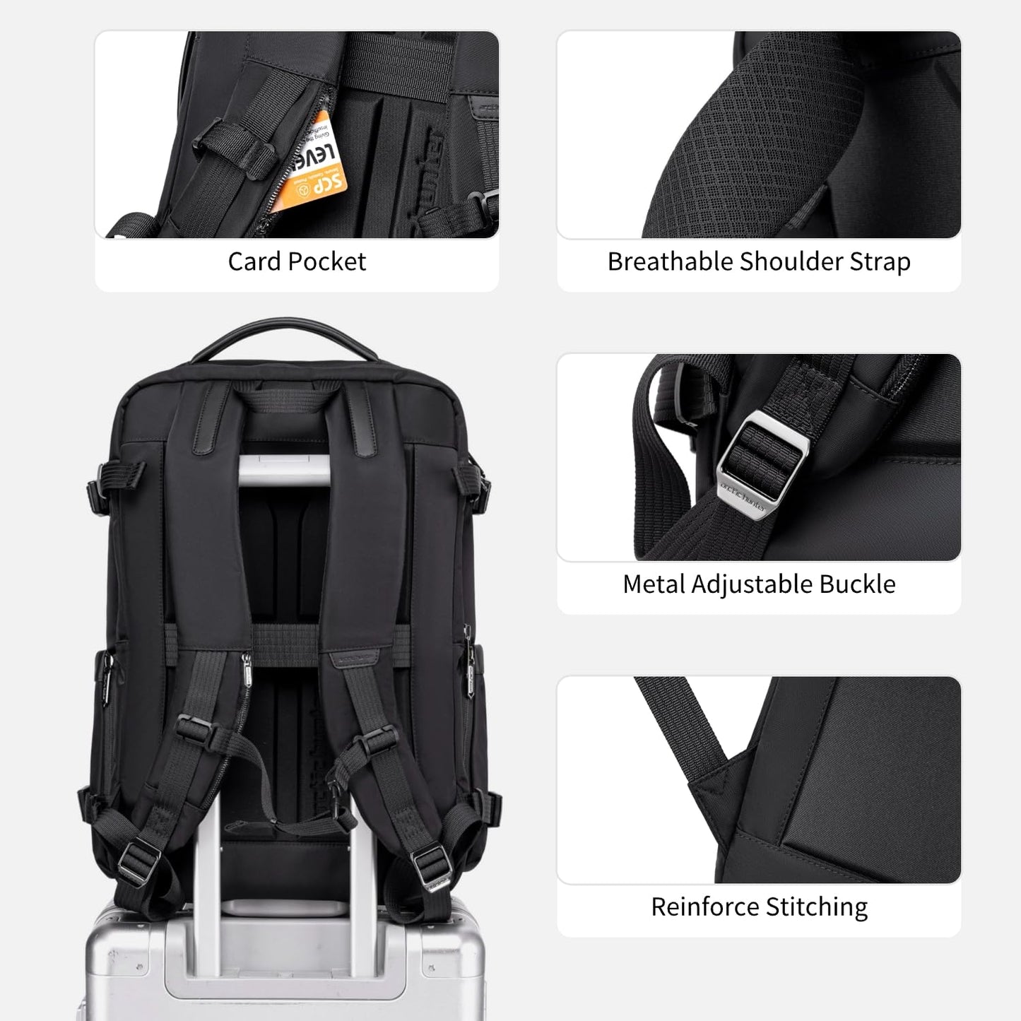 Arctic Hunter Expandable Travel Backpack For Men 35L Shockproof EVA Back Pad Water-repellent Heavy Duty & Large 17.3-inch Laptop Bag For Business Trip,Travel Abroad (Black)