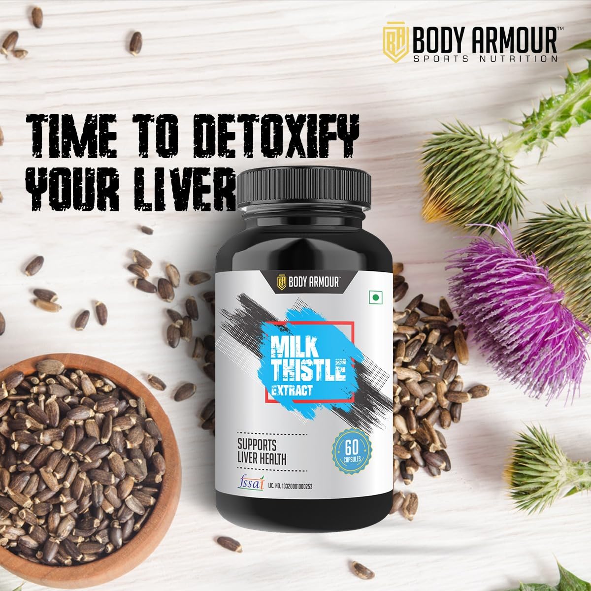 Wellbe Nutrition Body Armour Milk Thistle (60 capsule) Extract for Liver Support | Liver Detox & Liver Refresher Capsule